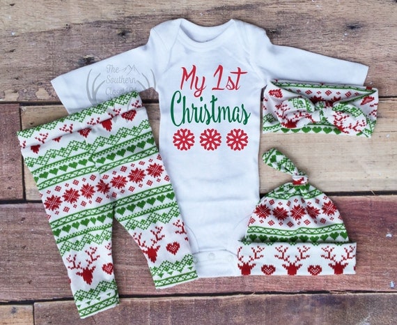 Baby Girl Christmas Outfit,My 1st Christmas, My First, Girl Coming home outfit,Girls Christmas,Red and Green,Red Deer,Leggings,Hat,Headband