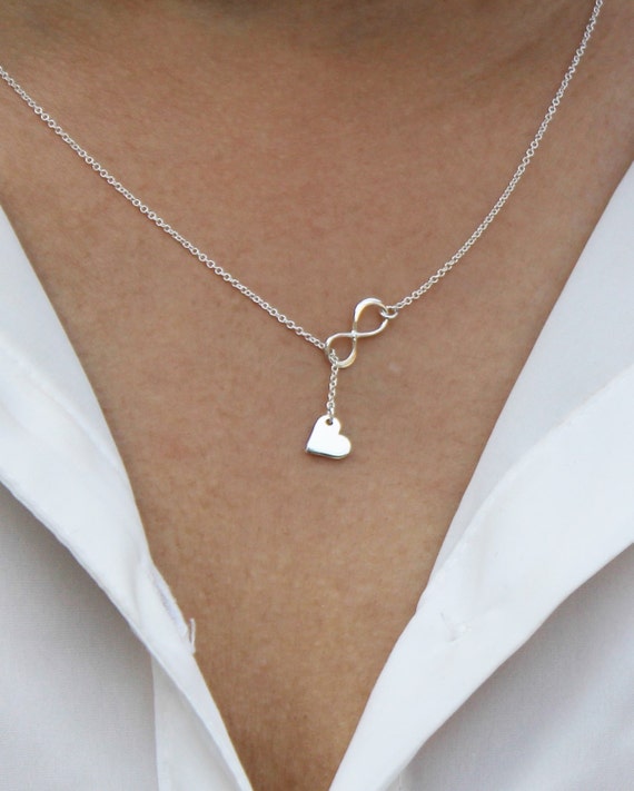 925 Sterling Silver Lariat necklace/ Infinity Heart Lariat