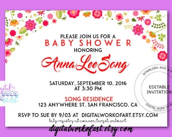 Baby Shower Invitation Template, Pink Baby Girl Invite, Newborn Baby Invitation, Baby Girl, Digital Instant Download, Baby Shower Invite