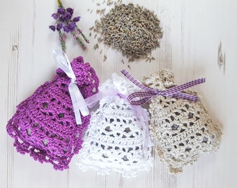 Handmade Crochet Lavender Scented Drawer Sachets 100% Cotton