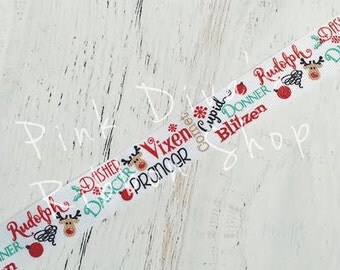 7/8 USD Reindeer Names Ribbon - USDR - Christmas Ribbon - Reindeer Ribbon