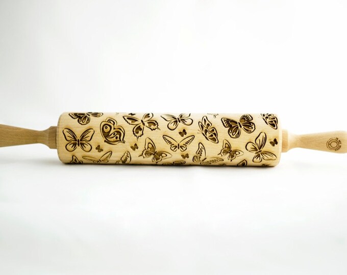 BUTTERFLY rolling pin, embossing rolling pin, engraved rolling pin for a gift, flowers, GIFT, gift ideas, gifts, unique, autumn, wedding