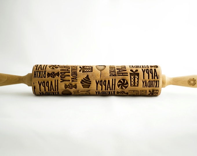 HAPPY BIRTHDAY rolling pin, embossing rolling pin, engraved rolling pin for a gift, gift ideas, gifts, unique, autumn, wedding