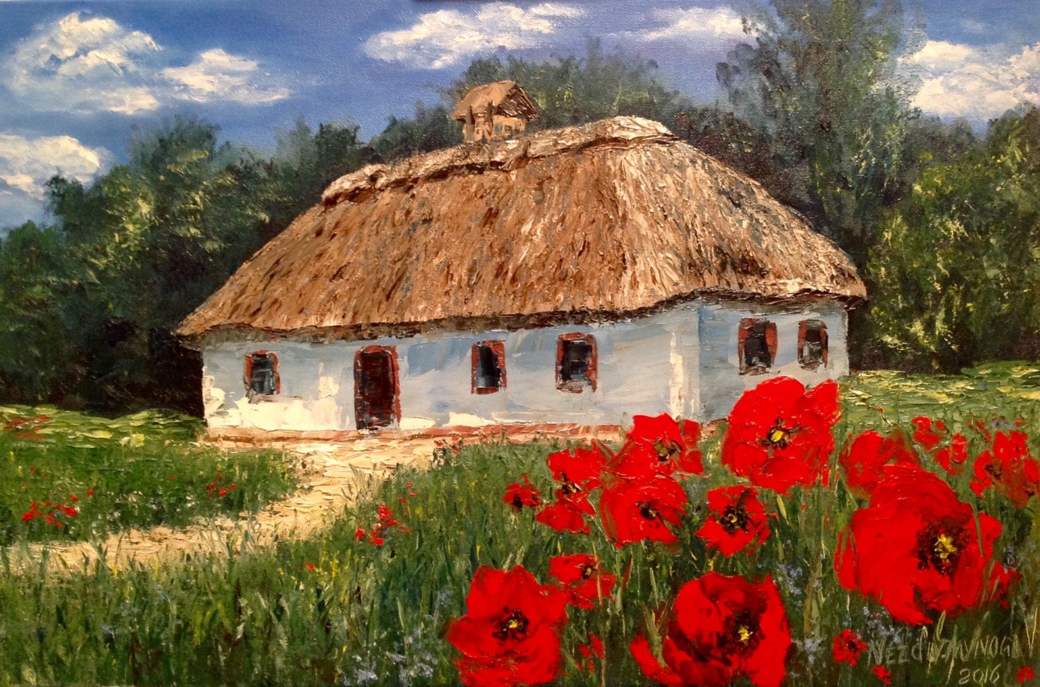 Ukrainian Ethnic Painting Old Ukrainian House Canvas Art