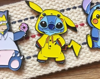 Pokemon Soft Enamel Pin / Disney Soft Enamel Pin - Stitch Enamel Pin & Pikachu Enamel Pin Mashup / Enamel Hat Pin