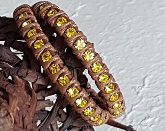 Double small crystals bracelet Chan Luu "Brown-Gold"