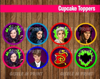 Descendants cupcakes toppers, Printable Descendants toppers, Descendants party toppers instant download