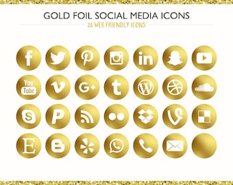 100+ Gold Foil Social Media Icons! PNG files- Digital Download- Blog/Wordpress/Web/Email Friendly
