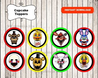 Five Nights at Freddys toppers labels instant download , Five Nights at Freddy's cupcakes toppers labels, Printable FNaF toppers