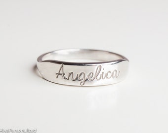 Sterling Silver Ring - Custom Name Ring - Signet Ring Silver - Engraved Ring - Hand Stamped Ring - Personalized - Name Rings Stackable