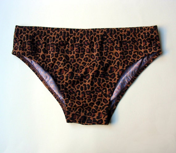 Mens Swim Brief Swimsuit in Brown Leopard Print in S-M-L-XL