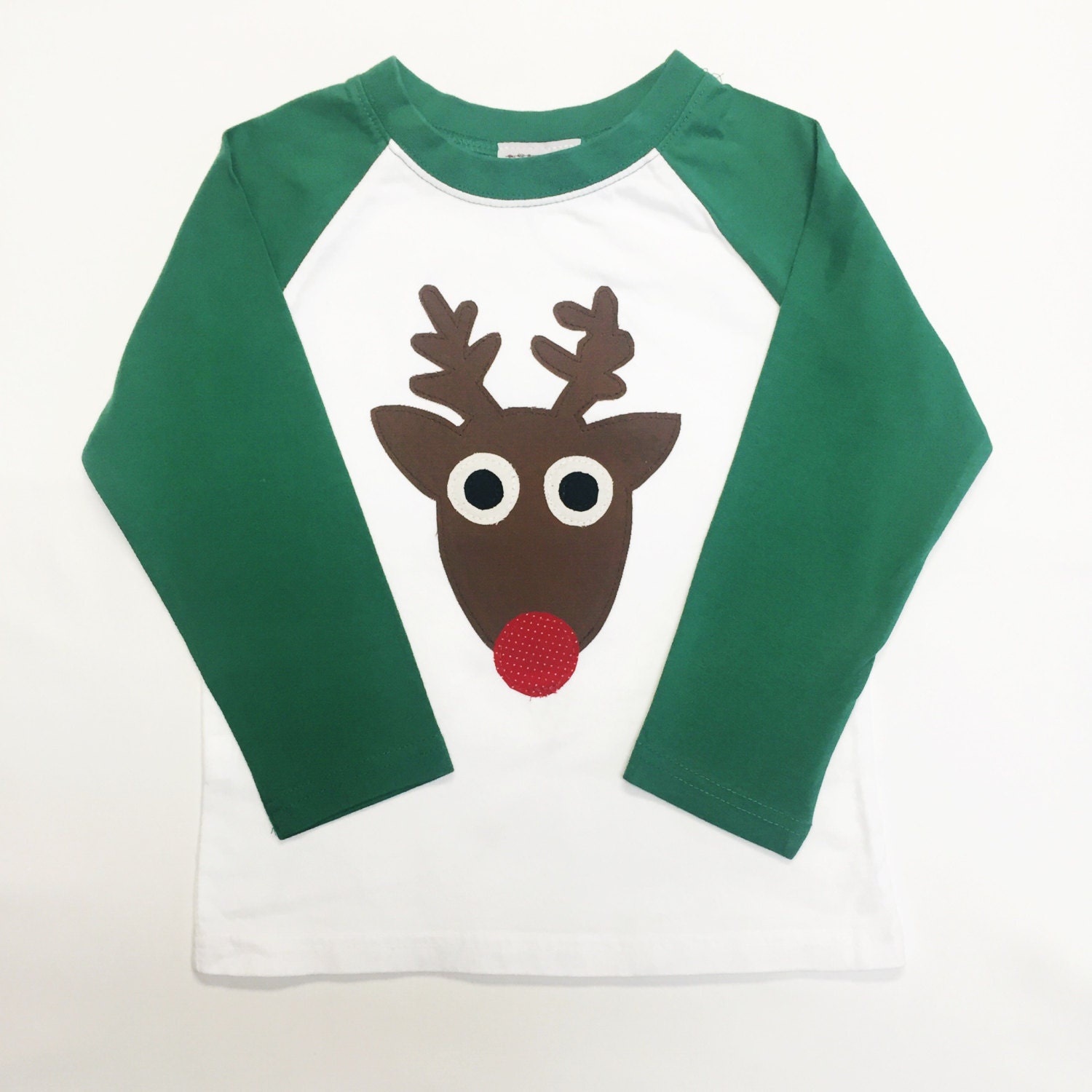 Toddler Boys Christmas shirt Reindeer Appliqué on Green