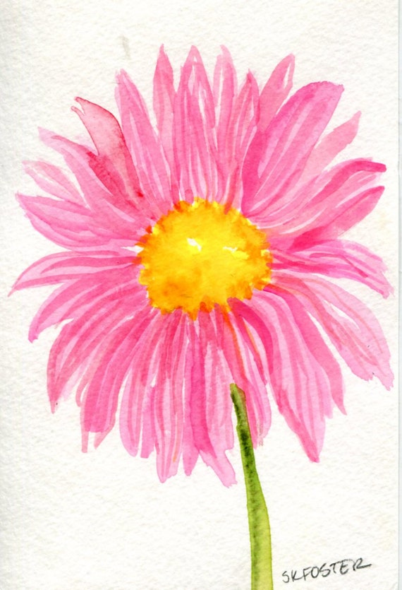 Gerbera Daisy Watercolors Painting Original small Pink floral
