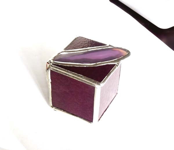 Purple Stained Glass Trinket Box With Agate