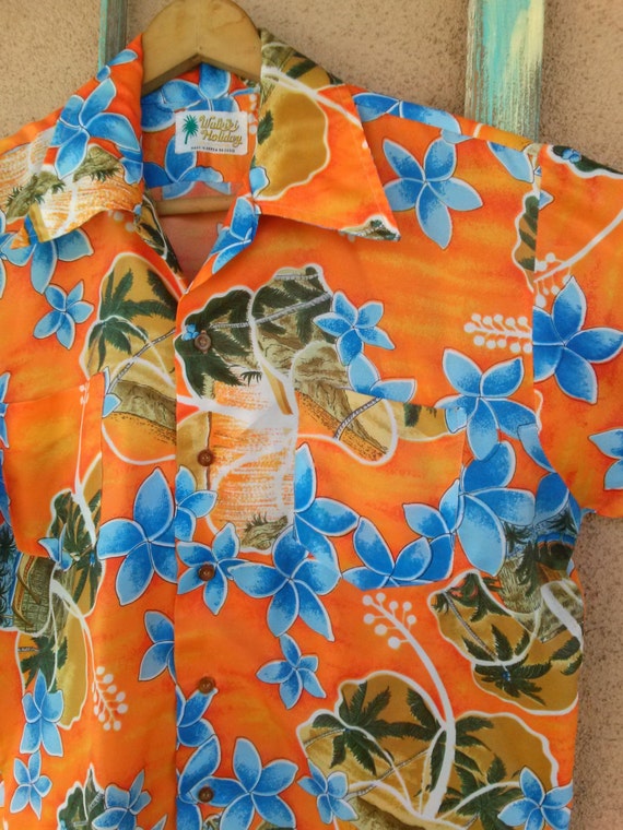 Vintage 1970s Shirt Hawaiian Tiki 70s Aloha Surf Shirt Large
