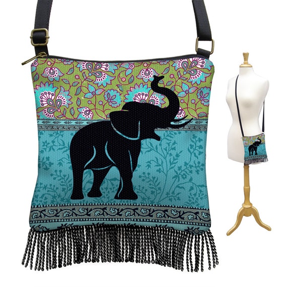 Elephant Purse Small Crossbody Bag Blue Paisley Hippie