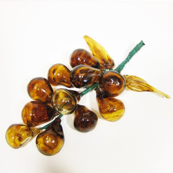 Vintage Glass Grapes Blown Glass Brown Amber Decorative Center