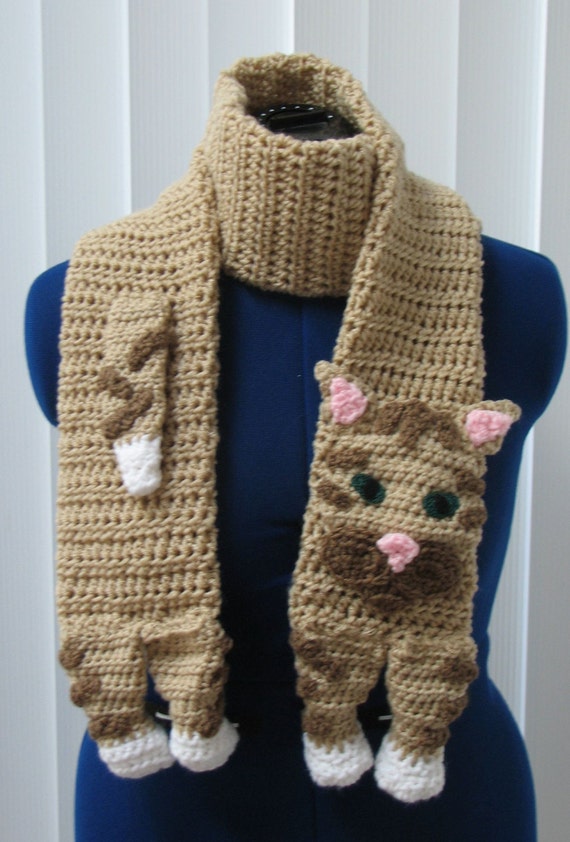 Crochet Pattern Tabby Cat Scarf Animal Scarf Women's