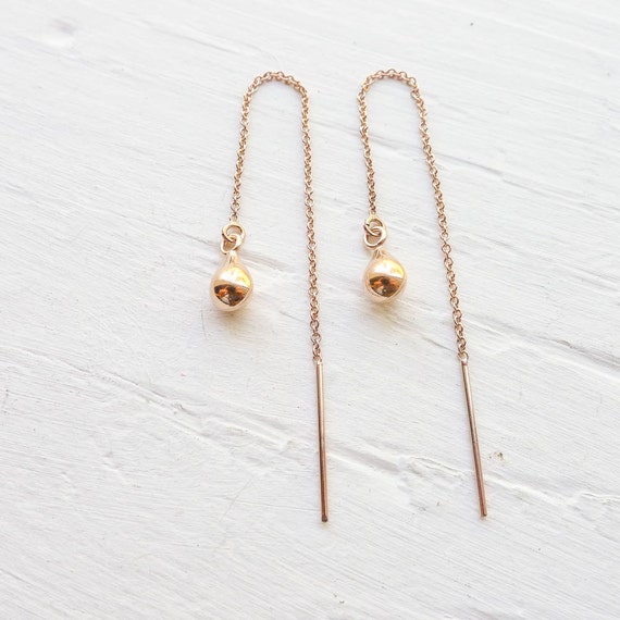 Thread Earrings Rose Gold Threader Earings Ear by CamileeDesigns