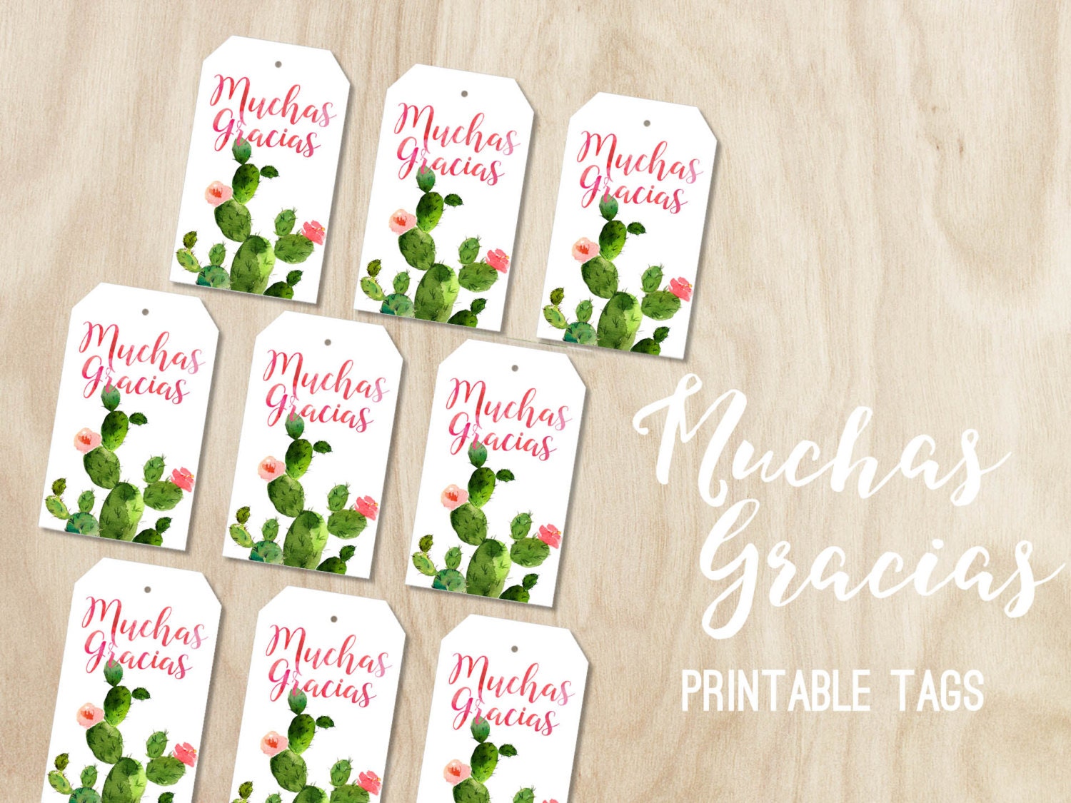 Gift tags Printable Muchas Gracias Botanical cacti Thank