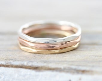 Hammered stacking rings in sterling silver, gold filled or rose gold filled