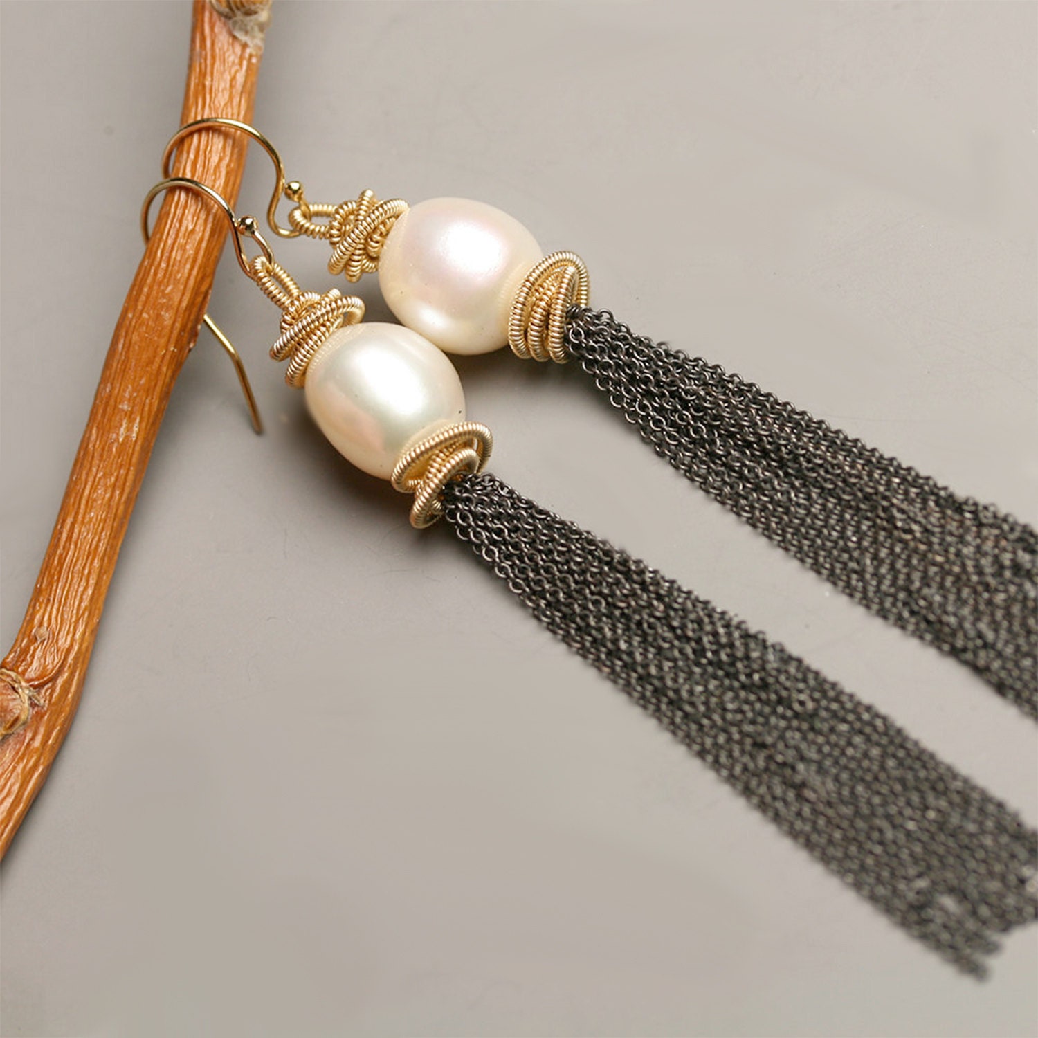 Long Pearl Tassel Earrings Tuxedo Tassels the Long Version