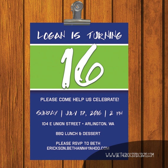 Boy's 16 Birthday Invitation / Young Man / Digital