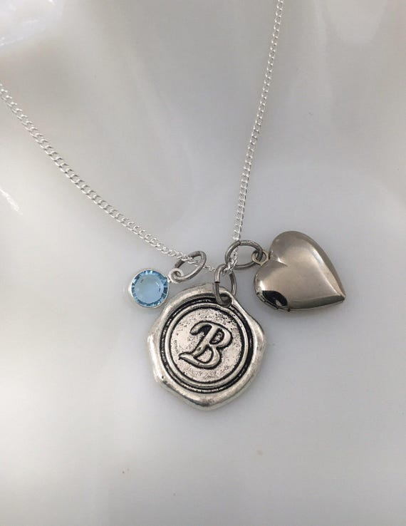 Gift for friend, Heart Locket Birthstone Necklace, Initial birthstone 