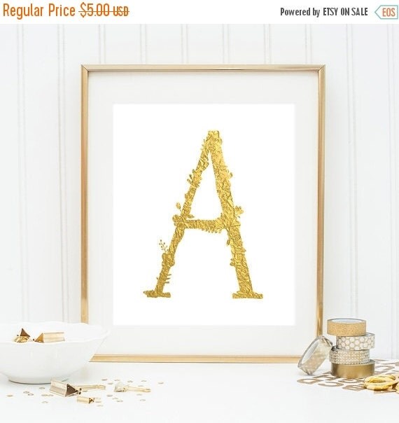 Letter A Printable Gold Foil Floral Monogram Print by PaperRelish
