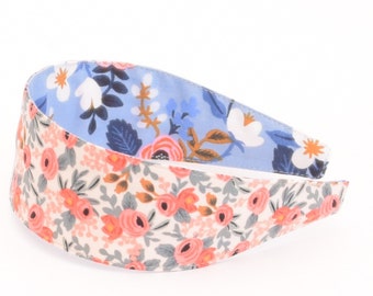 Special Edition REVERSIBLE Rifle Paper Co Les Fleurs Rosa in Peach Comfort Fit Fabric Headband