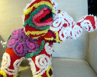 Elephant stuffed animal made from Vintage Chenille bedspread