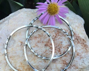 TWISTED Stacker Bangle Sterling Silver Bangle Bracelet, rustic, artisan, metalwork, handmade, Boho, Bohemian, Gypsy