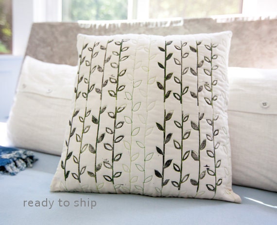 Modern Handprinted Pillow Quilted One-Of-A-Kind Pillow 17x17