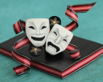 HALF PRICE SALE Red Ribbon Polymer Clay Cane (masks not included)- 'Drama Queen' series (44cc)