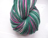 Hand painted yarn, soft merino wool, lace weight greens pink 100g