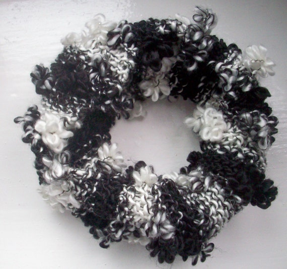 Knitted neck warmer, cosy cowl, warm collar, monochrome, textured floral effect