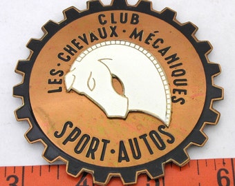 Vintage Enamel Auto Club Badge, Les Chevaux Mecaniques Auto Club, Automobile Car Emblem, Horse Auto Badge, Auto Badge, Vintage Auto Badge