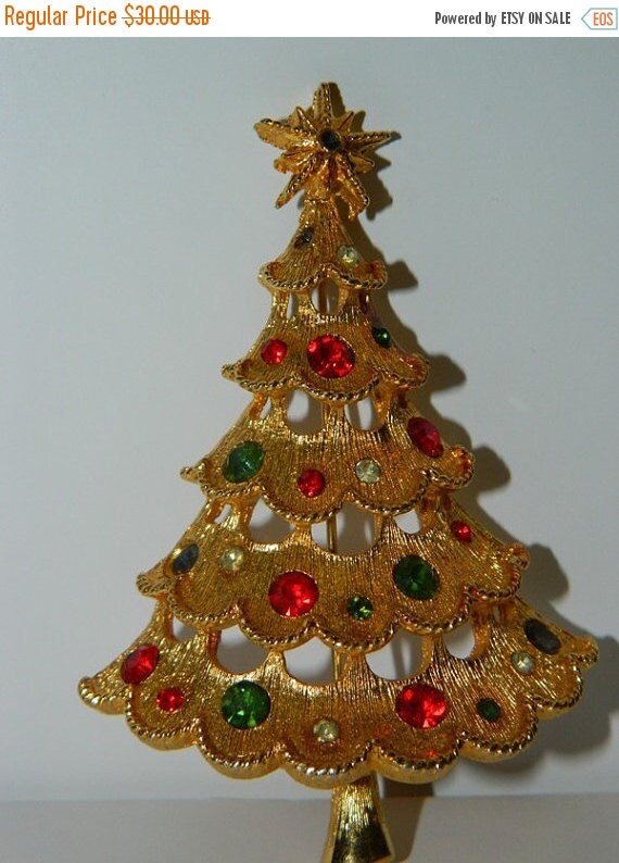Christmas Tree Brooch CORO Gold Christmas Tree by TheIDconnection
