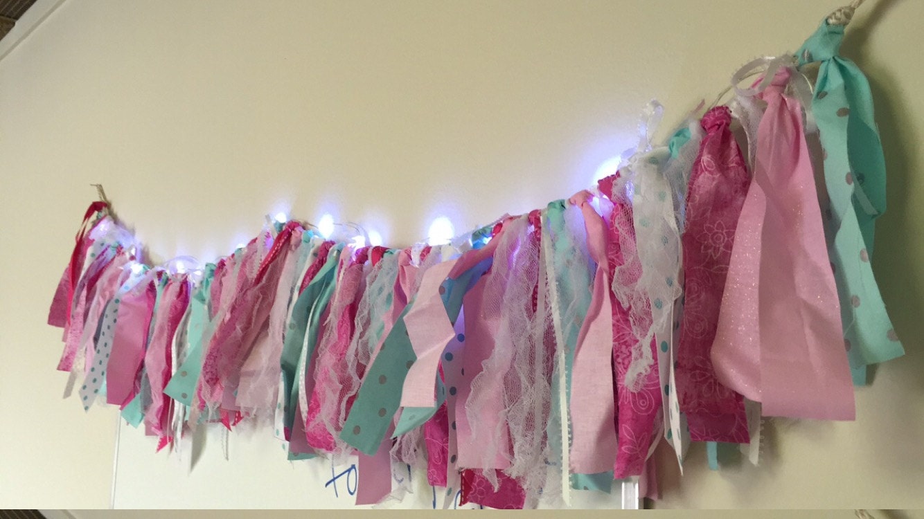 LIGHTED SHABBY rag SWAG garland 5' or custom to your