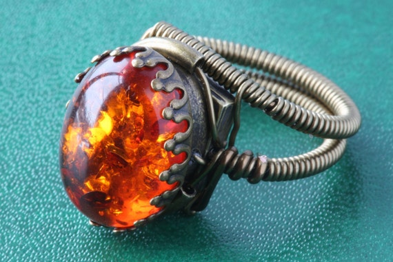 Steampunk Jewelry - Ring - Lab created Amber - 18x13mm by CatherinetteRings steampunk buy now online