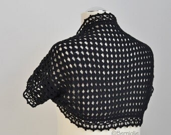 Crochet shrug, bolero, black, Cotton, Size XL/ XXL, P478