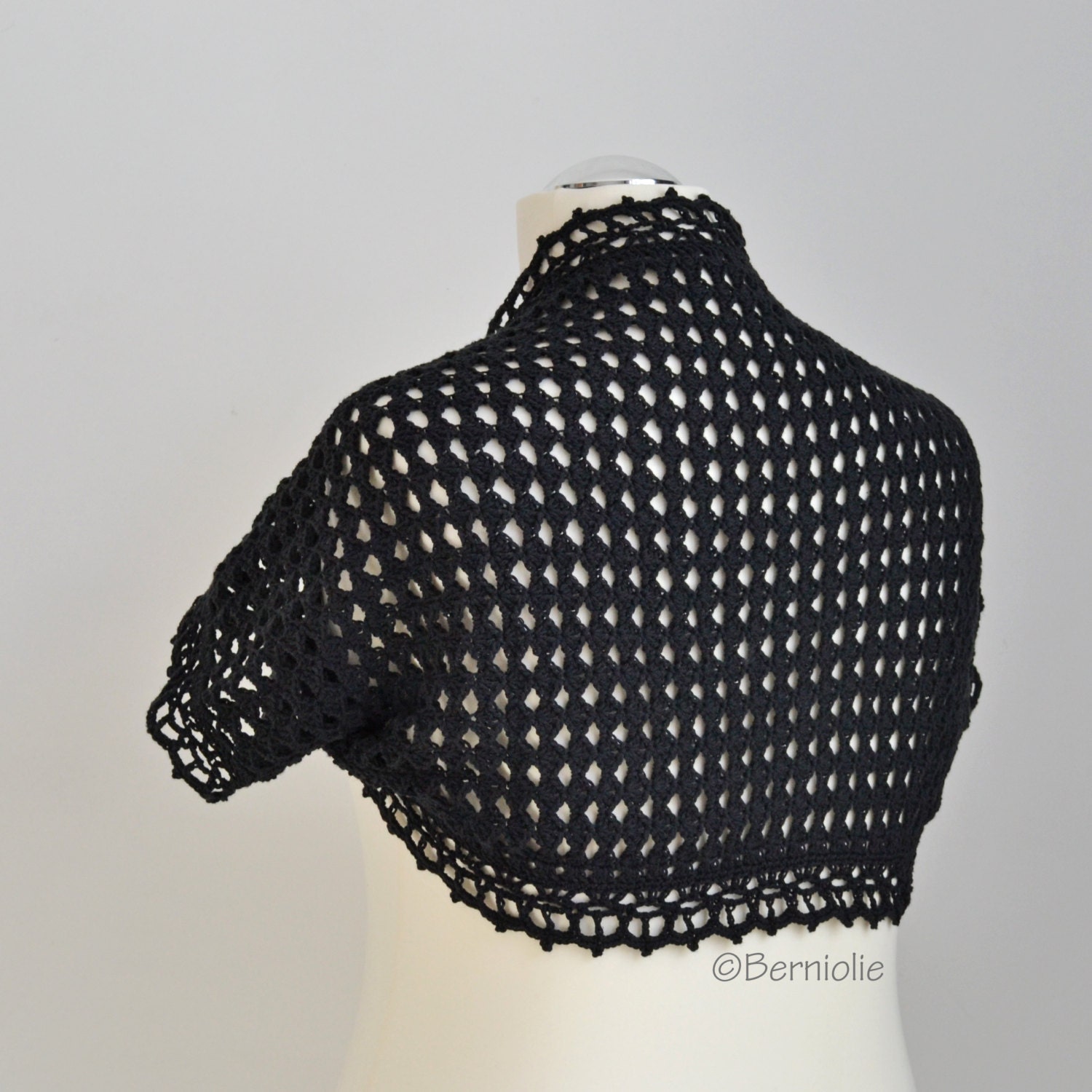 Crochet shrug bolero black Cotton Size XL/ XXL P478