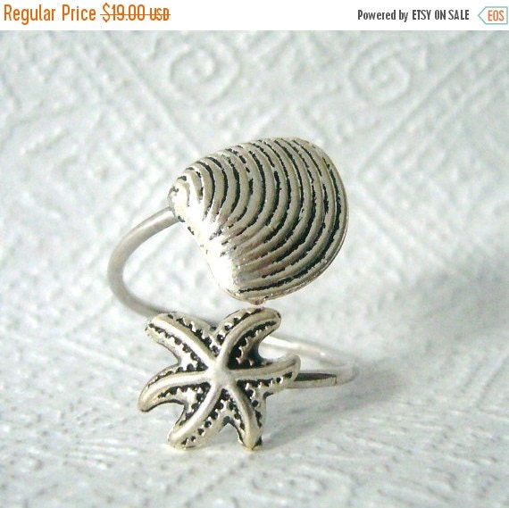 Sea shells ring, adjustable ring, animal ring, silver ring, statement ring