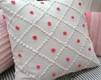 Vintage Chenille Pillow, 18" Down, Cottage Chic, French Pink, Shabby Chic, Beach, Coastal, Baby, Nursery, Throw Pillow