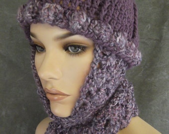 Accessory,Women,Hats,Scarves, OOAK ,Hat and Scarf Set,Purple,Skull Cap,Large,Winter hats