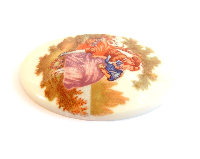 Large Vintage Acrylic Oval Cameo with Scene
