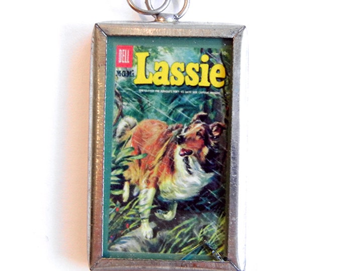Lassie Dog Charm in Metal Frame Under Glass Double Sided
