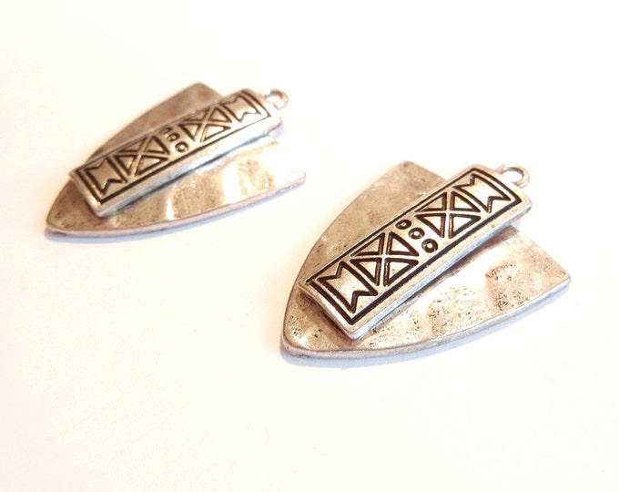 Pair of Tribal Shield Shaped Charms Silver-tone