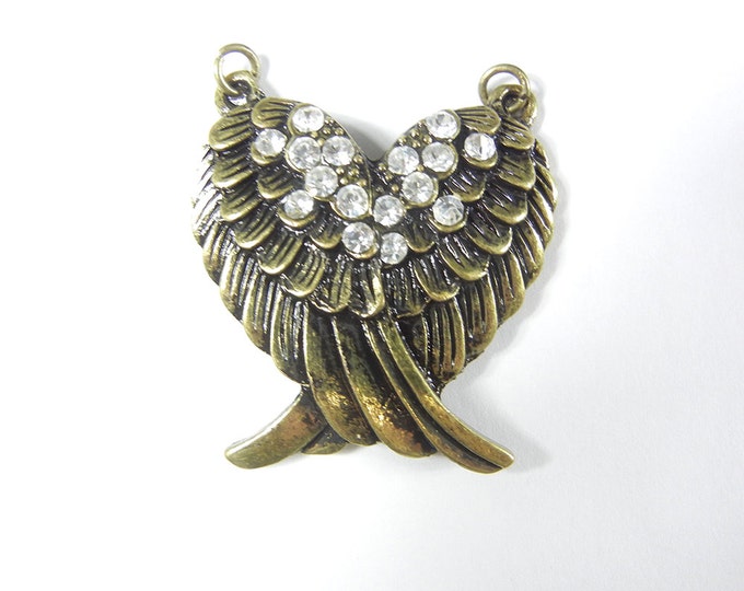 Double Wing Pendant Burnished Gold-tone Rhinestones