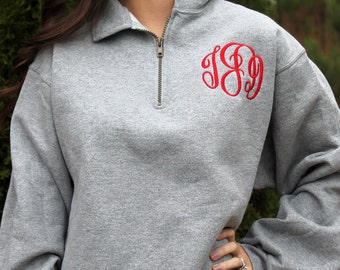 SALE Monogrammed Women's 1/4 Zip Sweatshirt, Monogrammed pullover sweatshirt, Monogram Sweatshirt, Preppy Pullover, Monogram quarter zip,